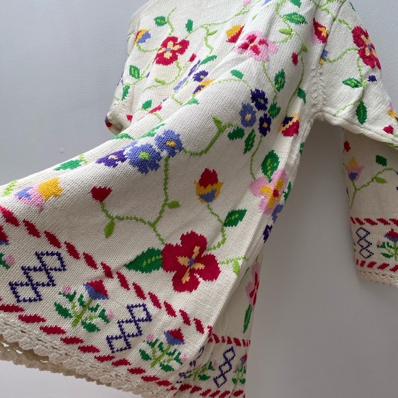 Vintage - Hanna Andersson Cream Knit Floral Pattern Sweater Scalloped Edge - Picture 7 of 10